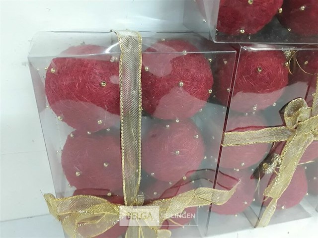 4 x kerstballen sisal rood 7 cm 6 stuks - afbeelding 3 van  3