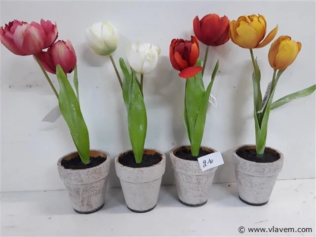 4 x kunstbloem in pot mix kleuren - afbeelding 2 van  2