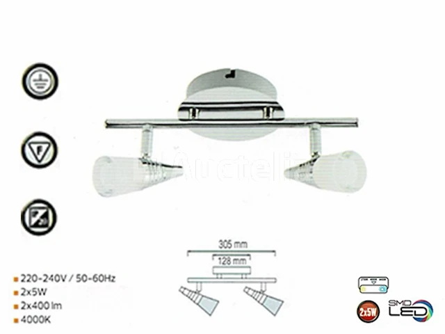 4 x led plafondlamp – 2 spots – di03 – 2 x 5w max – 4000k – neutraal wit – zilver - afbeelding 3 van  4