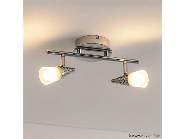 4 x led plafondlamp – 2 spots – di03 – 2 x 5w max – 4000k – neutraal wit – zilver - afbeelding 2 van  4