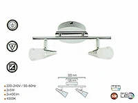 4 x led plafondlamp – 2 spots – di03 – 2 x 5w max – 4000k – neutraal wit – zilver - afbeelding 3 van  4
