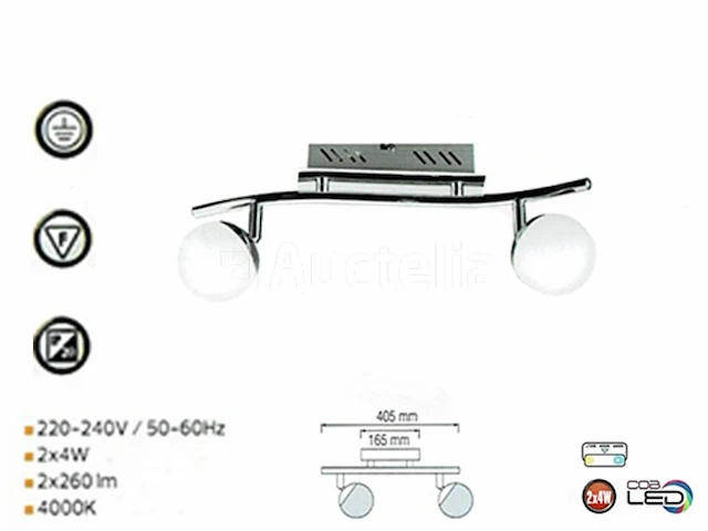 4 x led plafondlamp – 2 spots – hl7182l – 2 x 4w max – 4000k – neutraal wit – zilver - afbeelding 1 van  4
