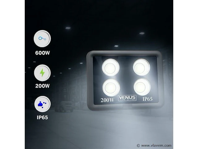 4 x led schijnwerper 200w – 6500k koud wit – ip65 waterdicht – 20.000 lm – cob – buiten/binnen - afbeelding 1 van  5