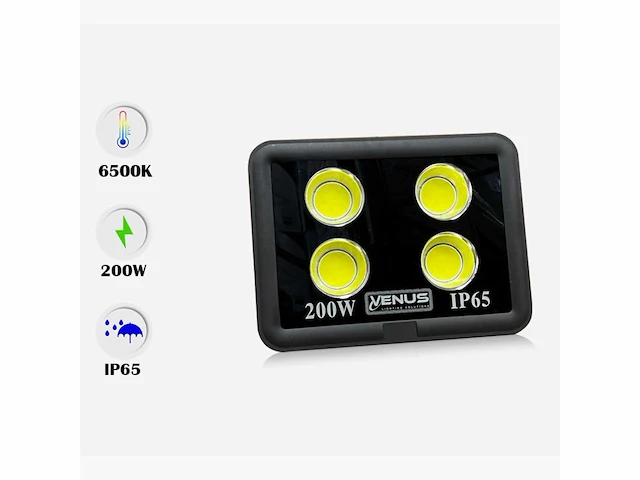 4 x led schijnwerper 200w – 6500k koud wit – ip65 waterdicht – 20.000 lm – cob – buiten/binnen - afbeelding 2 van  5