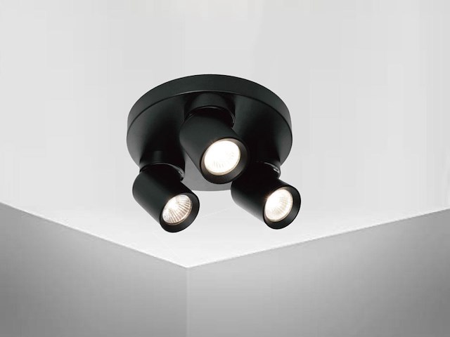 4 x rond gu10 opbouwspot armatuur triple cilinder zand zwart draaibaar - afbeelding 6 van  8