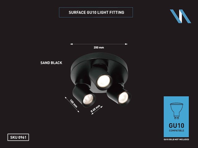 4 x rond gu10 opbouwspot armatuur triple cilinder zand zwart draaibaar - afbeelding 7 van  8