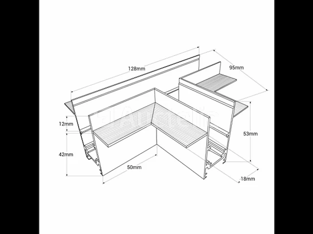 4 x t-connector voor ingebouwde magnetische rails 20 mm – horizontaal. - afbeelding 2 van  4