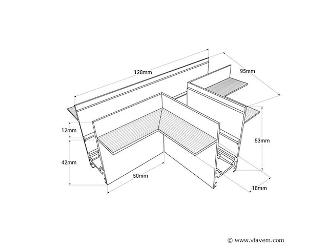 4 x t-connector voor ingebouwde magnetische rails 20 mm – horizontaal. - afbeelding 3 van  4