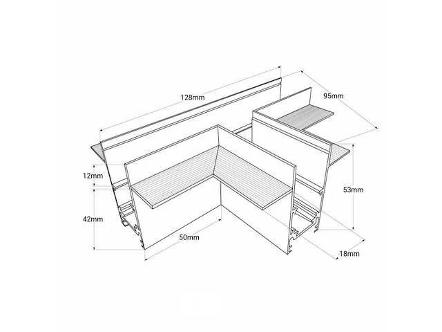 4 x t-connector voor ingebouwde magnetische rails 20 mm – horizontaal. - afbeelding 4 van  5