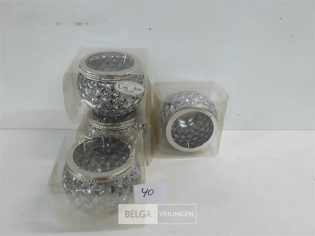 4 x t-licht houder glas zilver glitter 9 x 7 cm - afbeelding 1 van  3