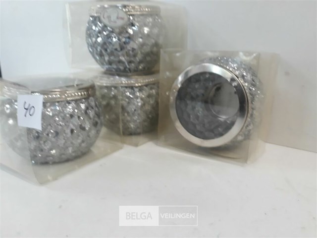 4 x t-licht houder glas zilver glitter 9 x 7 cm - afbeelding 3 van  3