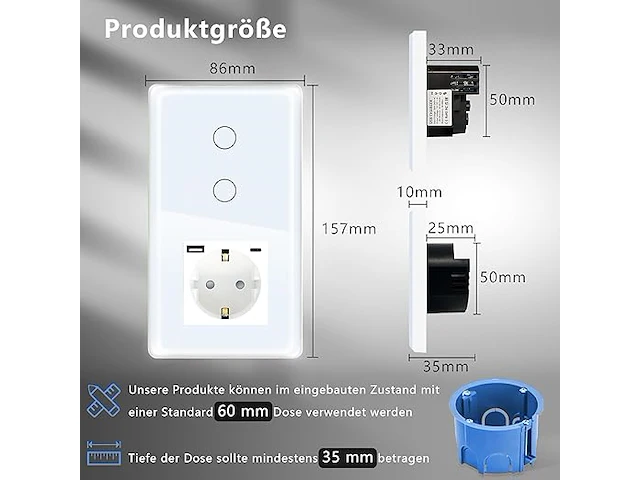 4 x tawoia touch-lichtschakelaar met stopcontact - afbeelding 5 van  7