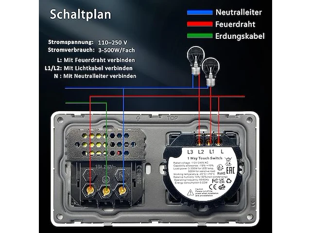 4 x tawoia touch-lichtschakelaar met stopcontact - afbeelding 7 van  7
