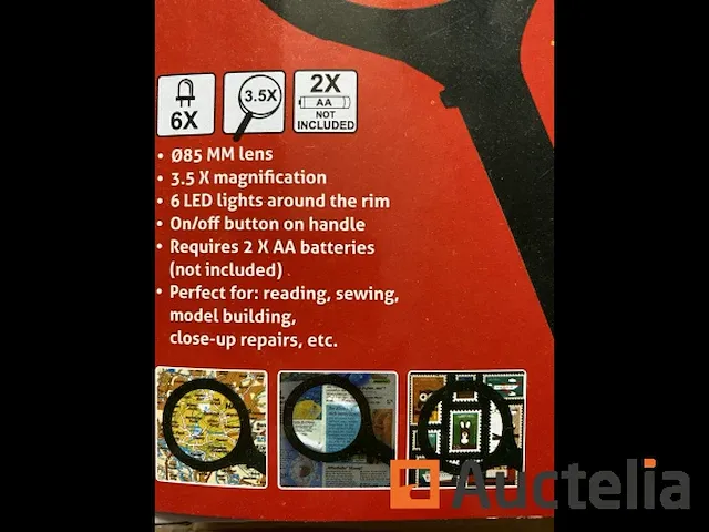 4 x vergrootglas met 6x led 85mm - afbeelding 3 van  4
