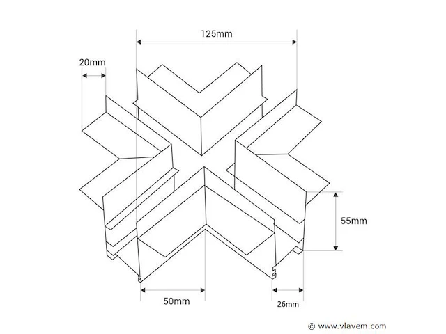 4 x x-connector voor inbouw magnetische rails 20 mm - horizontaal - afbeelding 4 van  4