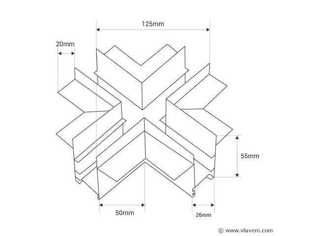 4 x x-connector voor ingebouwde magnetische rails 20 mm – horizontaal. - afbeelding 4 van  4