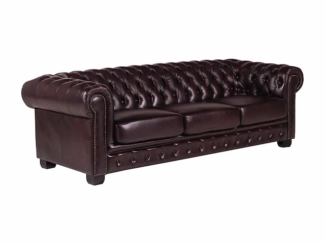 4-zits chesterfield bank 100% bordeaux buffelleer - afbeelding 6 van  12