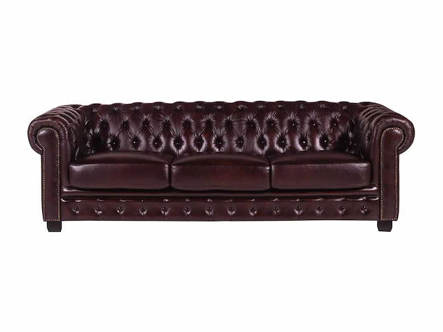 4-zits chesterfield bank 100% bordeaux buffelleer - afbeelding 11 van  12