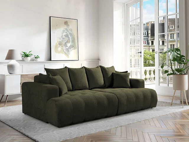 4-zits comfortabele bank met diepe zitting - groene getextureerde stof - afbeelding 1 van  7