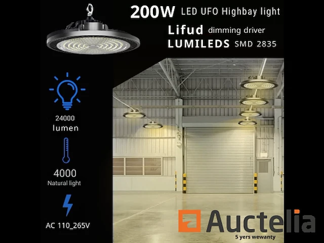 40 x highbay ufo 200w - pro design smd - dimbaar - lumileds philips - ip5 - neutraal wit 4000k - afbeelding 2 van  10