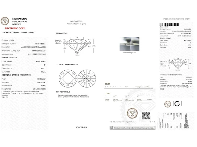 4.09ct d vvs2 with igi certificate - afbeelding 4 van  4