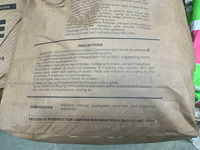 42 zakken lebegge flex tegellijm 25kg. - afbeelding 4 van  6