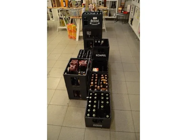 48 fl. tafelstout 25cl, 6 fl. piedboeuf blond 33cl, 18 fl. brand pils 30cl, 27 fl. kompel alcoholvrij 33cl, 20 fl. oude geuze boon 25cl, 28 fl. belle-vue gueuze 25cl, 2 fl.mort-subite geuze 25cl, 36 fl. rodenbach - afbeelding 1 van  11