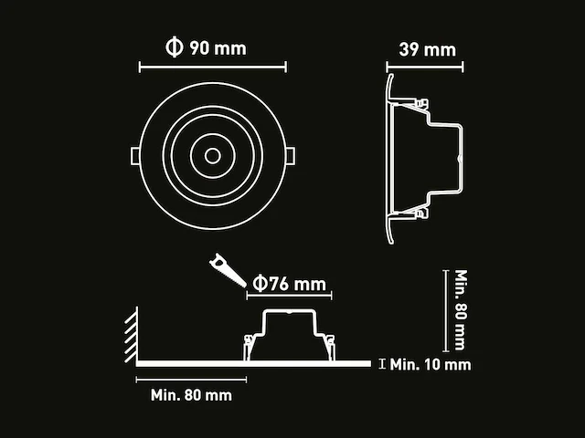 4.9w led inbouwspot 3000k met lens (100x) - afbeelding 5 van  6