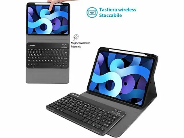 49x bluetooth accu toetsenbord 10" ( qwerty it layout ) + procase for ipad air 4 zwart - afbeelding 1 van  3