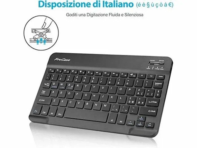 49x bluetooth accu toetsenbord 10" ( qwerty it layout ) + procase for ipad air 4 zwart - afbeelding 2 van  3