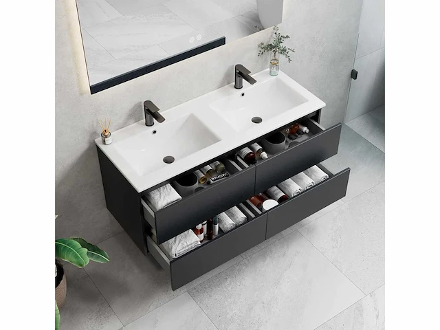 4x 120cm badkamermeubelset - kleur: zwart eik - roma 120-06 - afbeelding 2 van  4