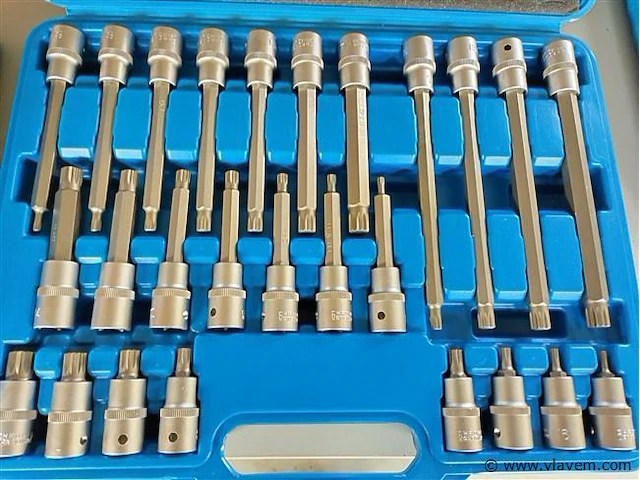 4x doppenset 1/2", ribe set 32 dlg, hex (inbus) 30 delig, spline set 26 delig, en torx set van 32 delig - afbeelding 8 van  16