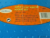 4x doppenset 1/2", ribe set 32 dlg, hex (inbus) 30 delig, spline set 26 delig, en torx set van 32 delig - afbeelding 9 van  16