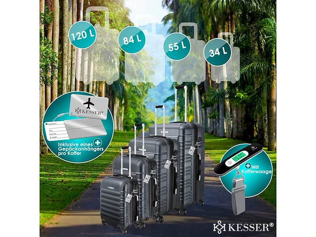 4x koffer, reiskofferset, trolleykoffer, incl. bagageweegschaal + bagagelabel - afbeelding 2 van  8