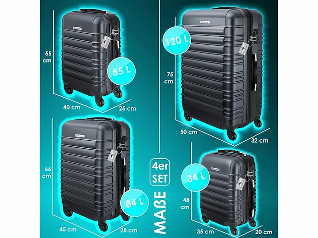 4x koffer, reiskofferset, trolleykoffer, incl. bagageweegschaal + bagagelabel - afbeelding 4 van  8
