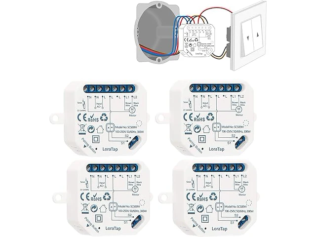 4x loratap wifi smart-inbouwschakelaar voor rolluikbediening (4 stuks per verpakking) - afbeelding 1 van  2