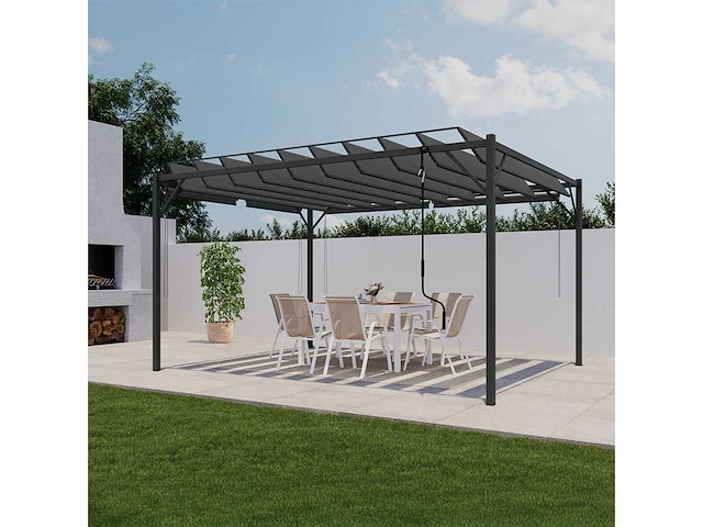 4x3 pergola met verstelbaar lamellendak en 4 grijze jaloezieën - afbeelding 3 van  10