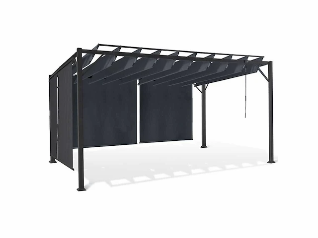 4x3 pergola met verstelbaar lamellendak en 4 grijze jaloezieën - afbeelding 4 van  10
