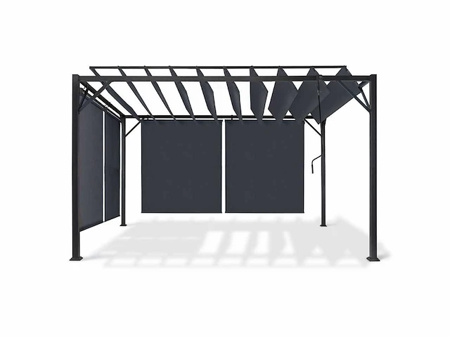 4x3 pergola met verstelbaar lamellendak en 4 grijze jaloezieën - afbeelding 8 van  10