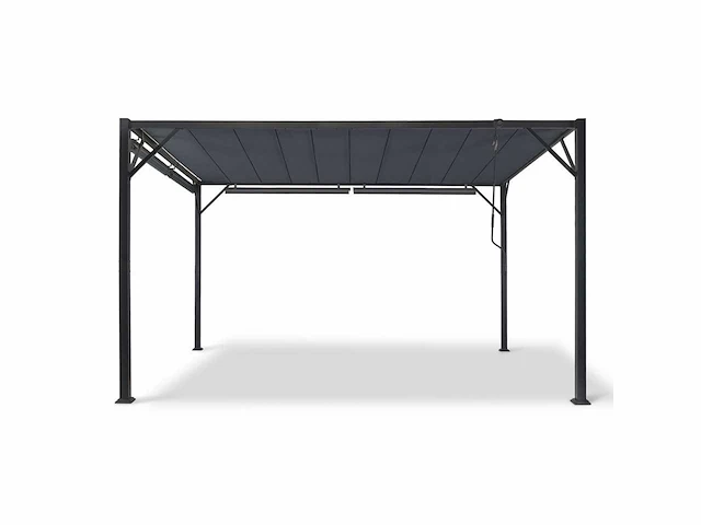 4x3 pergola met verstelbaar lamellendak en 4 grijze jaloezieën - afbeelding 9 van  10
