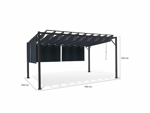 4x3 pergola met verstelbaar lamellendak en 4 grijze jaloezieën - afbeelding 10 van  10