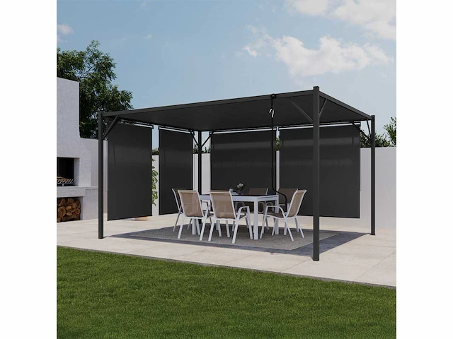 4x3 pergola met verstelbaar lamellendak en 4 grijze jaloezieën - afbeelding 6 van  24