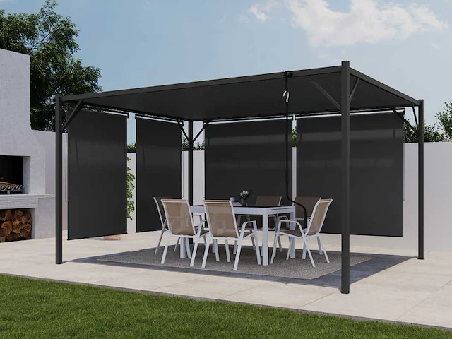 4x3 pergola met verstelbaar lamellendak en 4 grijze jaloezieën - afbeelding 1 van  24