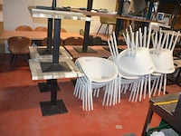5 bruin rechthoekige bistro tafels 70x70cm , 18 wit plastiek kuipstoelen (48,49) - afbeelding 1 van  10