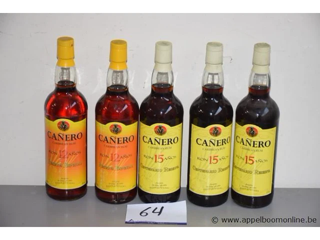 5 flessen à 70cl rum canero 3x15yr, 2x 12yr 45% - afbeelding 1 van  2