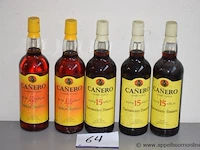 5 flessen à 70cl rum canero 3x15yr, 2x 12yr 45%