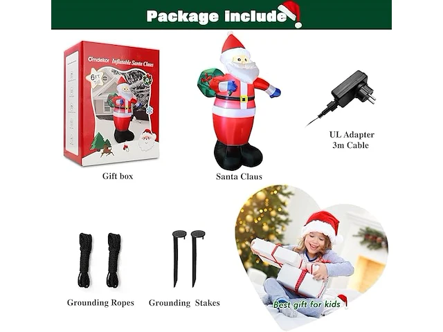 5 ft opblaasbare kerstman met led licht (183cm) - afbeelding 2 van  4