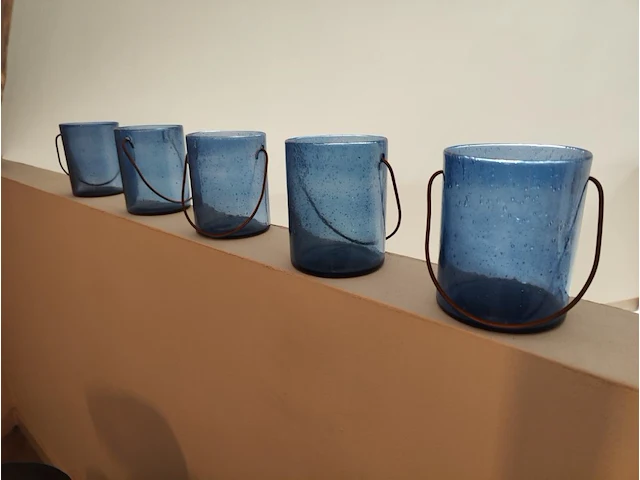 5 glazen theelicht houders marus donker blauw - afbeelding 1 van  2