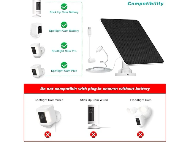 5 w zonnepaneel compatibel met ring stick up cam batterij en spotlight camera-accu - afbeelding 2 van  5