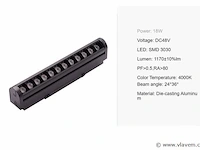 5 x alfa led spot lineaire op magnetische rail 48v - 4000k neutraal wit -18w - zwart - afbeelding 5 van  5